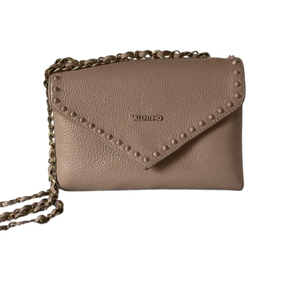 Valentino by Mario Valentino Tan Studded Shoulder Bag Gold Hardware